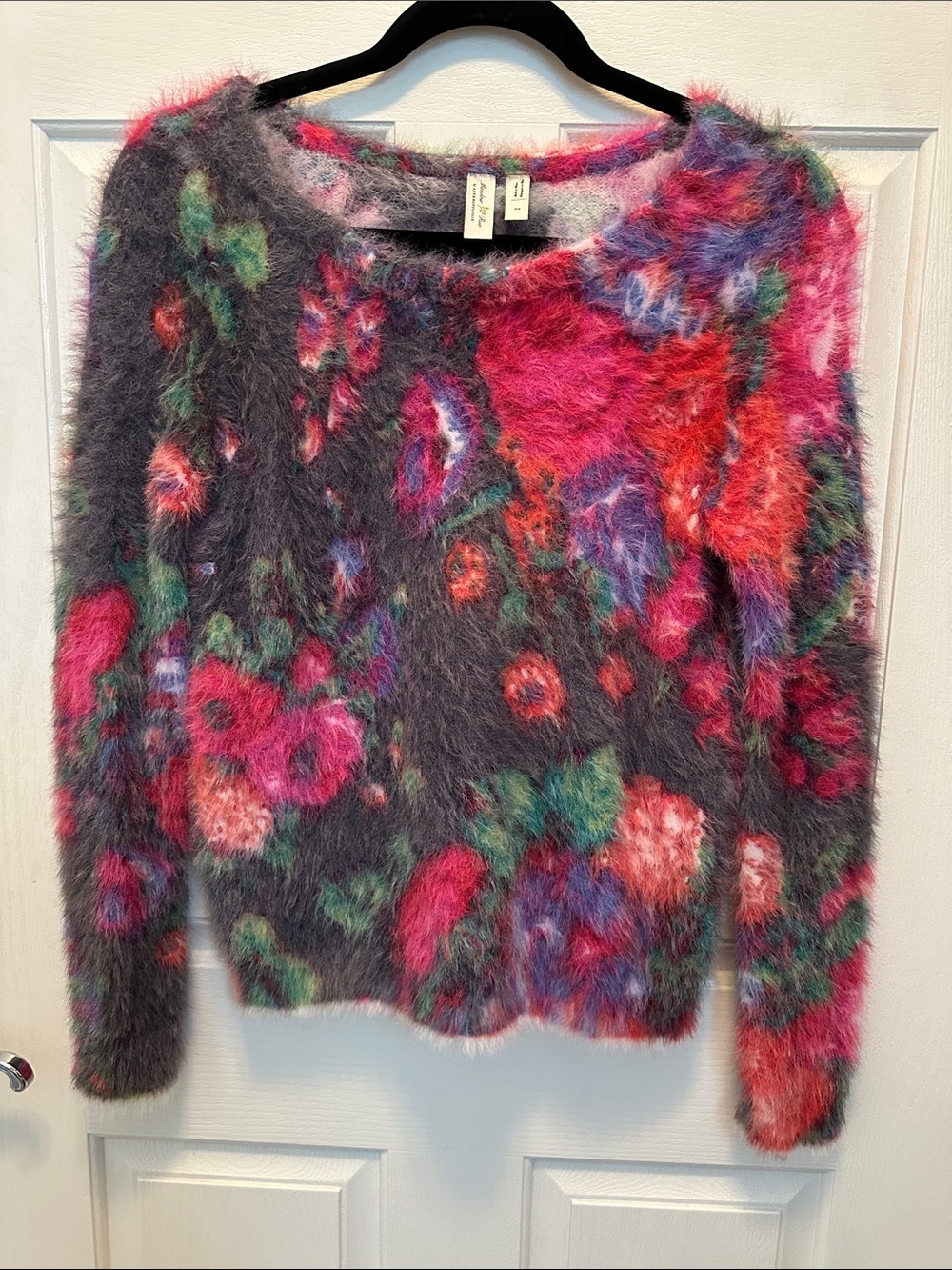 Anthropologie Eyelash Floral Sweater - Gray, Pink, Red, Green, Purple XS
